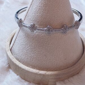 Silver Pave Clover Bangle Bracelet - Women's Jewelry